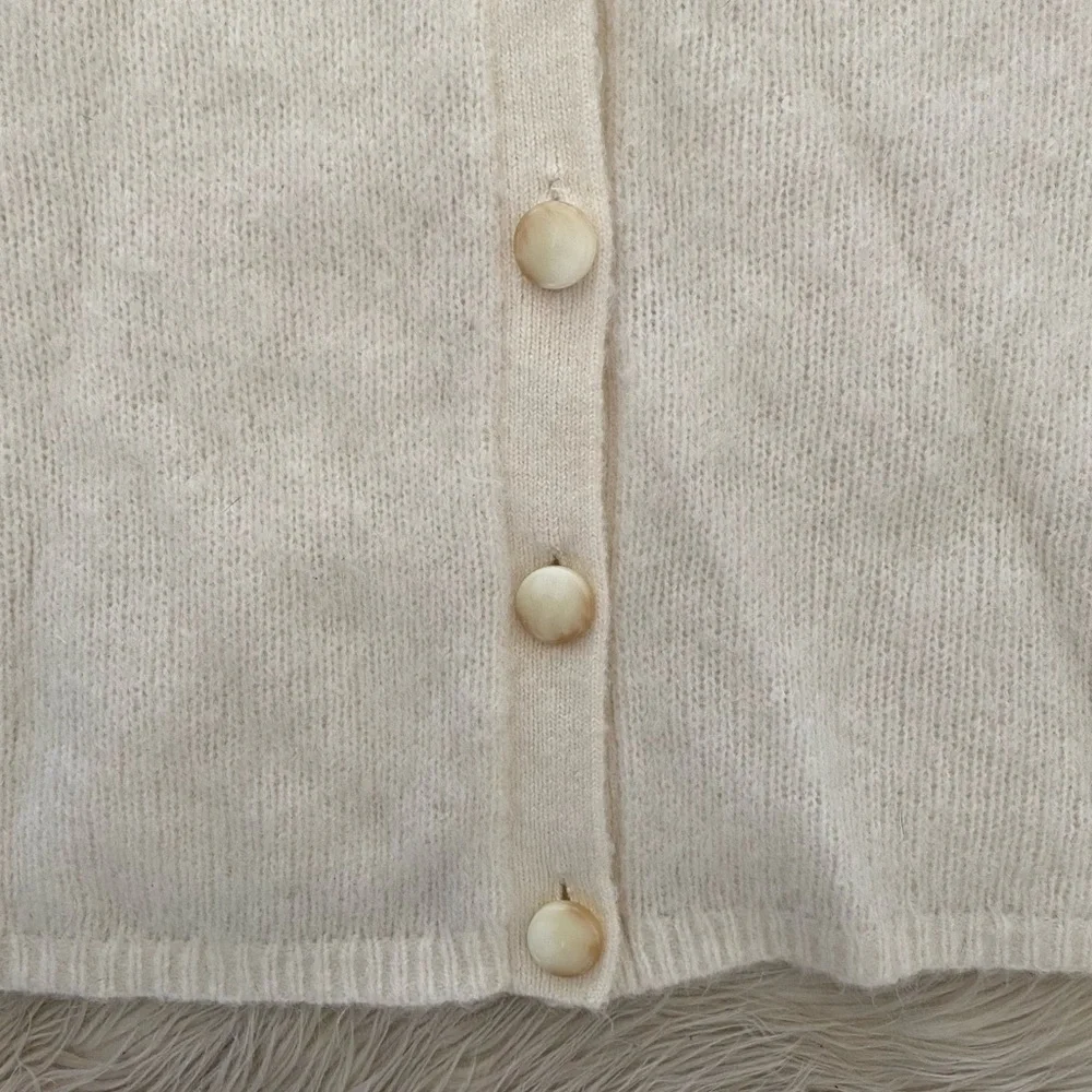 Sezane Mia Cardigan Kingdom Ecru Cream White Mohair Wool V-Neck Knit Sweater - Picture 5 of 14